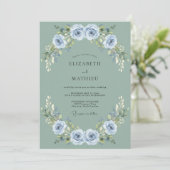 Stahlblaue Soft-Rose-Hochzeit Einladung (Stehend Vorderseite)