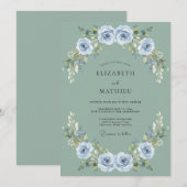 Stahlblaue Soft-Rose-Hochzeit Einladung (Vorne/Hinten)