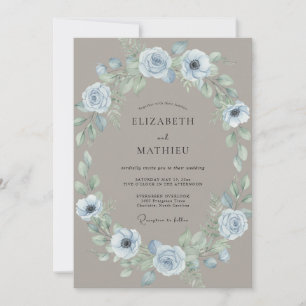 Stahlblaue Taupe-Rebe Hochzeit Einladung