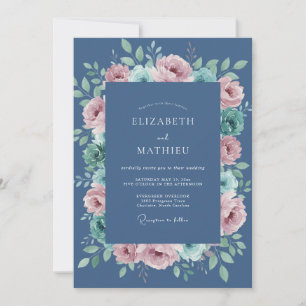 Stahlblaue Wasserpetal-Hochzeit Einladung