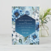 Stahlblauer glänzender Winterhochzeit Einladung (Stehend Vorderseite)