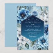 Stahlblauer glänzender Winterhochzeit Einladung (Vorne/Hinten)