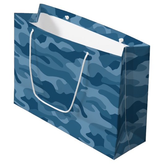 Stahlblaumonocolor-Camouflage Große Geschenktüte (Vorderseite Schrägansicht)
