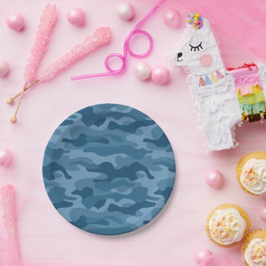 Stahlblaumonocolor-Camouflage Pappteller (Party)