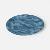 Stahlblaumonocolor-Camouflage Pappteller (Schrägansicht)