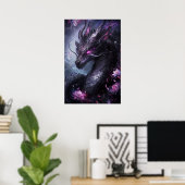 Stahldrache in Blume - Dunkel Cool Poster (Heimbüro)