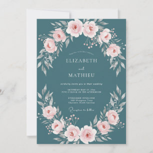 Stahlene Hochzeit mit blassem Rosa Kranz Einladung
