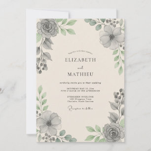 Stählerne Kohle-Blatt-Hochzeit Einladung