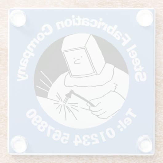 Stahlfabrikation & Schweißgeschäft. Glasuntersetzer (Rückseite)