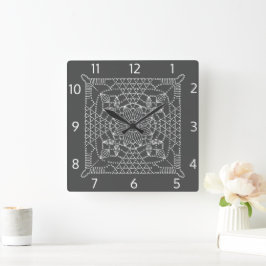 Stahlgrau-Crochet-Chart-Square-Wand-Uhr Quadratische Wanduhr