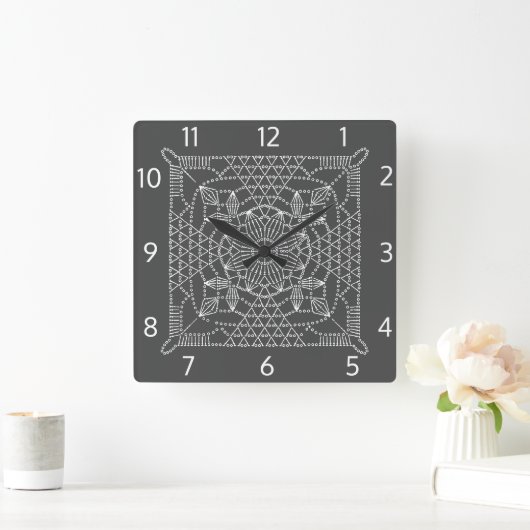 Stahlgrau-Crochet-Chart-Square-Wand-Uhr Quadratische Wanduhr (Zuhause)