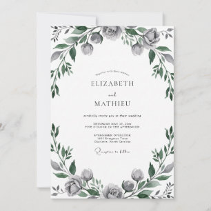 Stahlgraue Blätterhochzeit Einladung