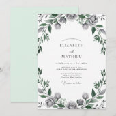 Stahlgraue Blätterhochzeit Einladung (Vorne/Hinten)