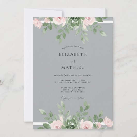 Stahlgraue Eukalyptus-Hochzeit Einladung (Vorderseite)