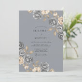 Stahlgraue Rose-Hochzeit Einladung (Stehend Vorderseite)