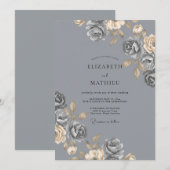 Stahlgraue Rose-Hochzeit Einladung (Vorne/Hinten)