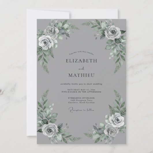 Stahlgraue Rosenhochzeit Einladung (Vorderseite)