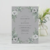 Stahlgraue Rosenhochzeit Einladung (Stehend Vorderseite)