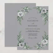 Stahlgraue Rosenhochzeit Einladung (Vorne/Hinten)