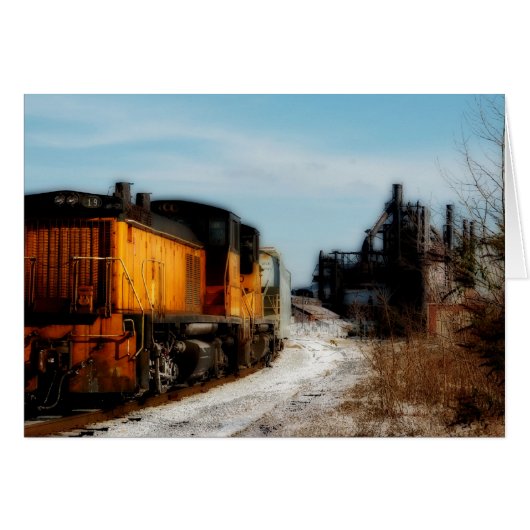 Stahlmühle im Schnee mit Bahn (Vorderseite (Horizontal))