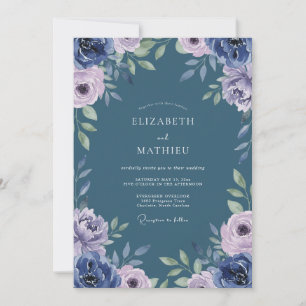 Stahlpurpur-Blüten-Hochzeit Einladung
