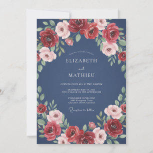 Stahlrote Crusty Rosenhochzeit Einladung