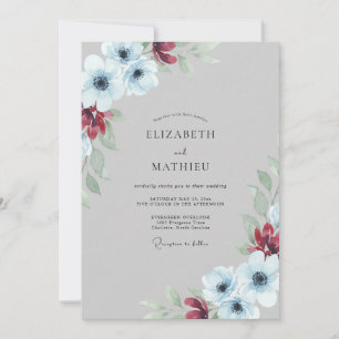 Stahlrote Mohn-Hochzeit Einladung