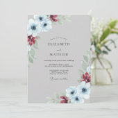 Stahlrote Mohn-Hochzeit Einladung (Stehend Vorderseite)
