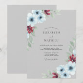 Stahlrote Mohn-Hochzeit Einladung (Vorne/Hinten)