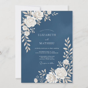 Stahlweiße Blütenhochzeit Einladung