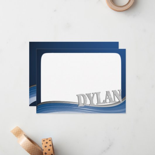 Stahlwelle mit dem Namen Dylan Flat Note Mitteilungskarte (Vorderseite/Rückseite Beispiel)