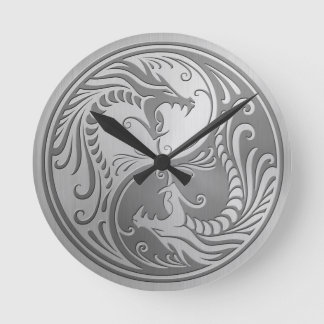 StahlYin Yang Drachen Runde Wanduhr