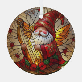 Stain Glass Angel Gnome Playing a Harp Ornament Aus Glas