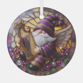 Stain Glass Angel Gnome Playing Harp Ornament Aus Glas (Vorderseite)