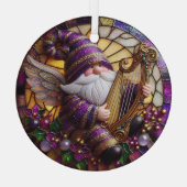 Stain Glass Angel Gnome Playing Harp Ornament Aus Glas (Rückseite)