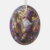 Stain Glass Angel Gnome Playing Harp Ornament Aus Glas (Vorderseite Rechts)