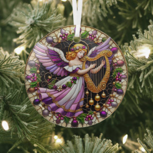 Stain Glass Angel spielt Harfe Ornament Aus Glas