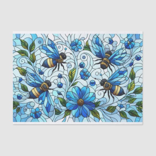 Stain Glass Charming Bees Blue Seidenpapier (Vorderseite)
