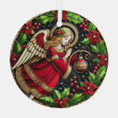 Stain Glass Christmas Angel und Poinsettias Ornament Aus Glas (Rückseite)