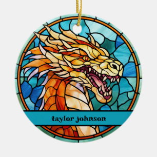 Stain Glass Dragon Keramik Ornament
