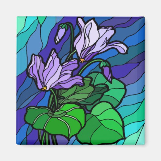 Stain Glass Lila Blume Magnet (Vorne)