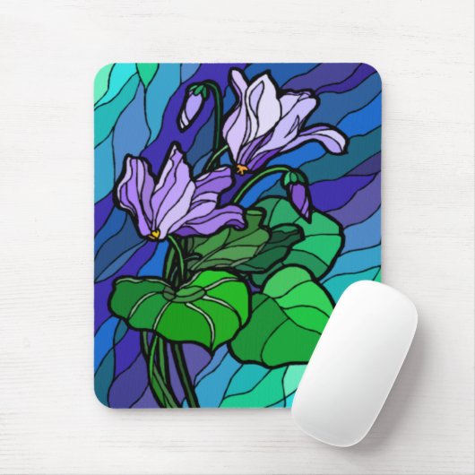 Stain Glass Lila Blume Mousepad (Mit Mouse)