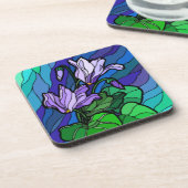 Stain Glass Lila Blume Untersetzer (Linke Seite)