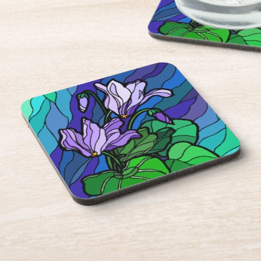 Stain Glass Lila Blume Untersetzer (Linke Seite)