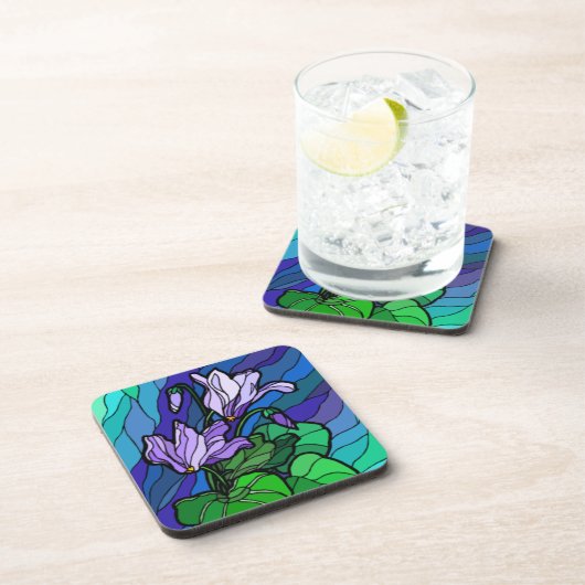 Stain Glass Lila Blume Untersetzer (Rechte Seite)