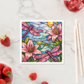 Stain Glass Lilies and Dragonflies Pink Serviette (Beispiel)