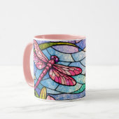 Stain Glass Lilies and Dragonflies Pink Tasse (Vorderseite Links)