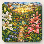 Stain Glass Lilies and Sunshine Getränkeuntersetzer (Vorderseite)