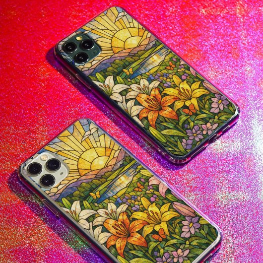 Stain Glass Lilies Butterflies and Sunshine iPhone Hülle
