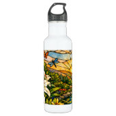 Stain Glass Lilies Butterflies Sunshine Edelstahlflasche (Vorderseite)